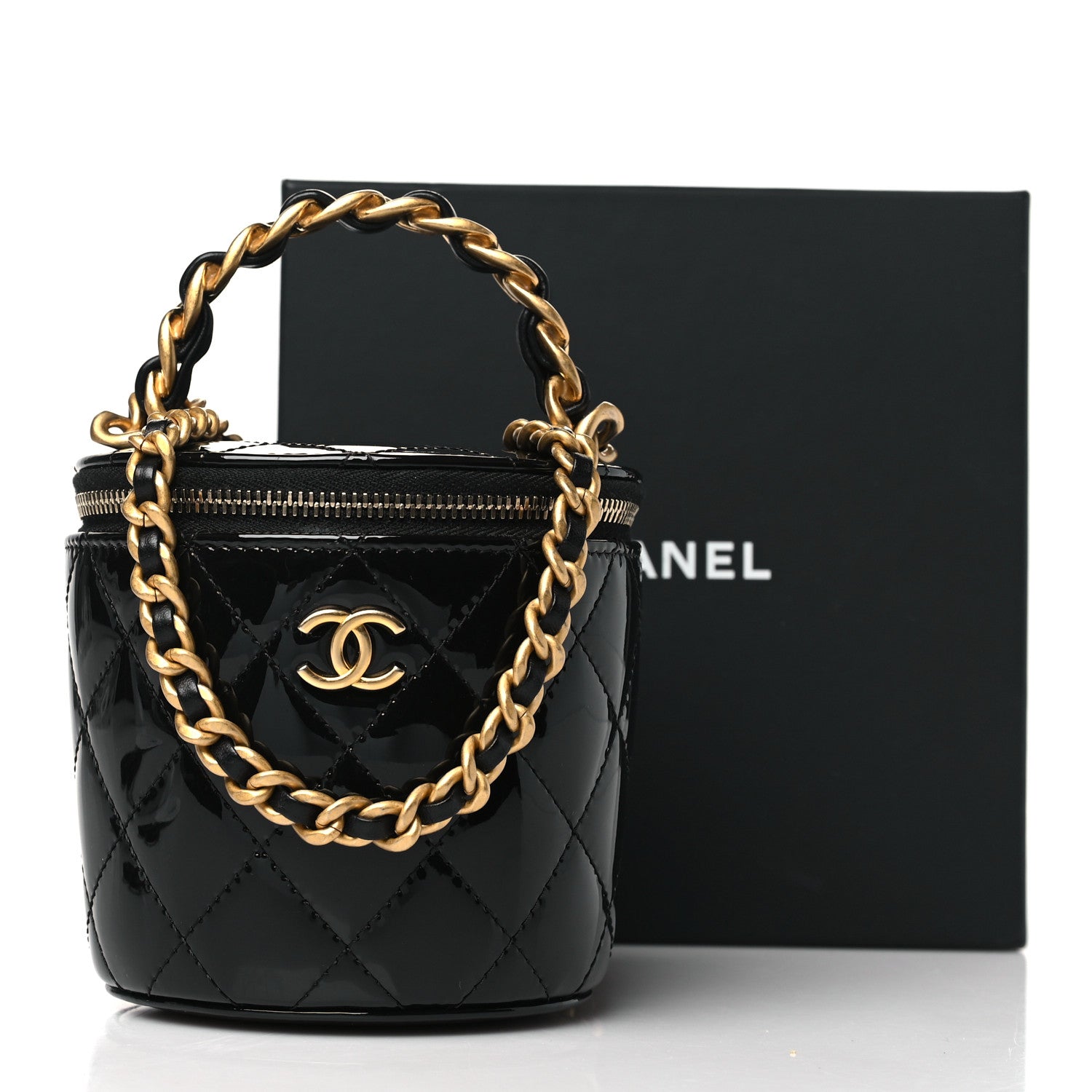 Chanel Patent Quilted Afternoon Tea Top Handle Vanity Case With Chain Black 11 of 11