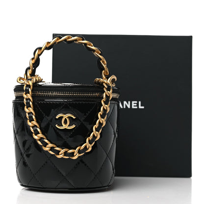 Chanel Patent Quilted Afternoon Tea Top Handle Vanity Case With Chain Black 11 of 11