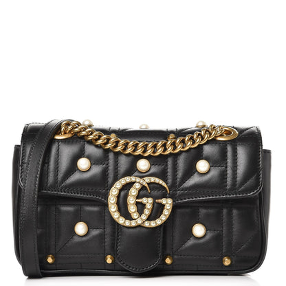 Gucci Calfskin Matelasse Studded Mini Pearly GG Marmont Shoulder Bag Black 1 of 7
