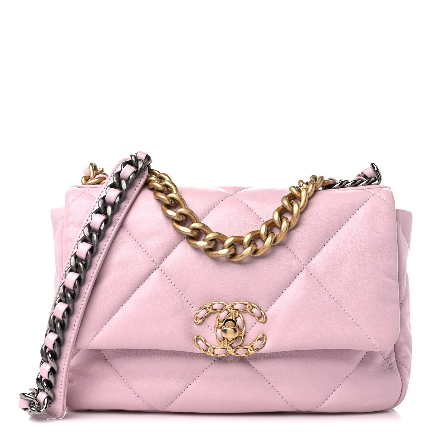 Goatskin Quilted Medium Chanel 19 Flap Light Pink
