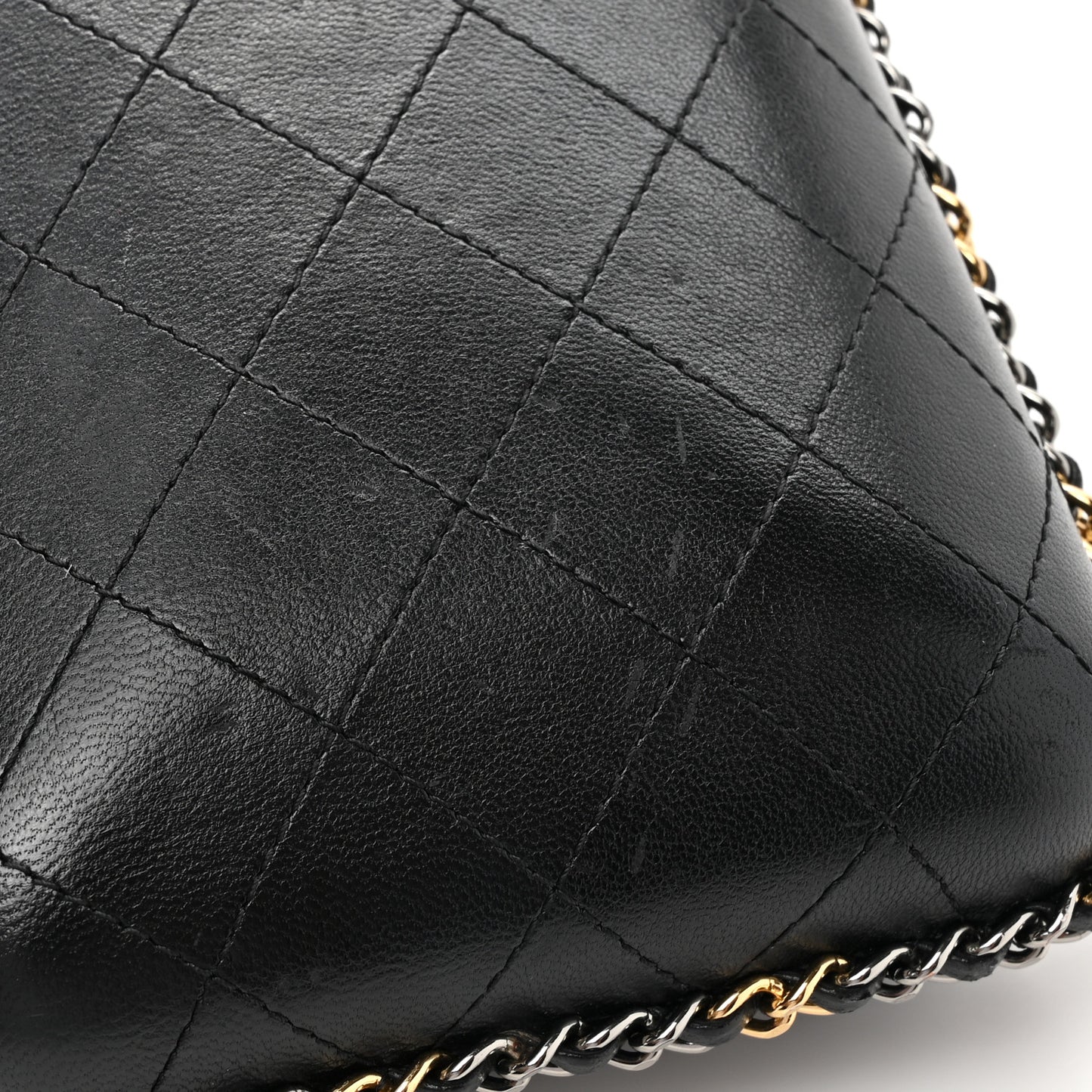 Lambskin Quilted Chain Around Phone Holder Black