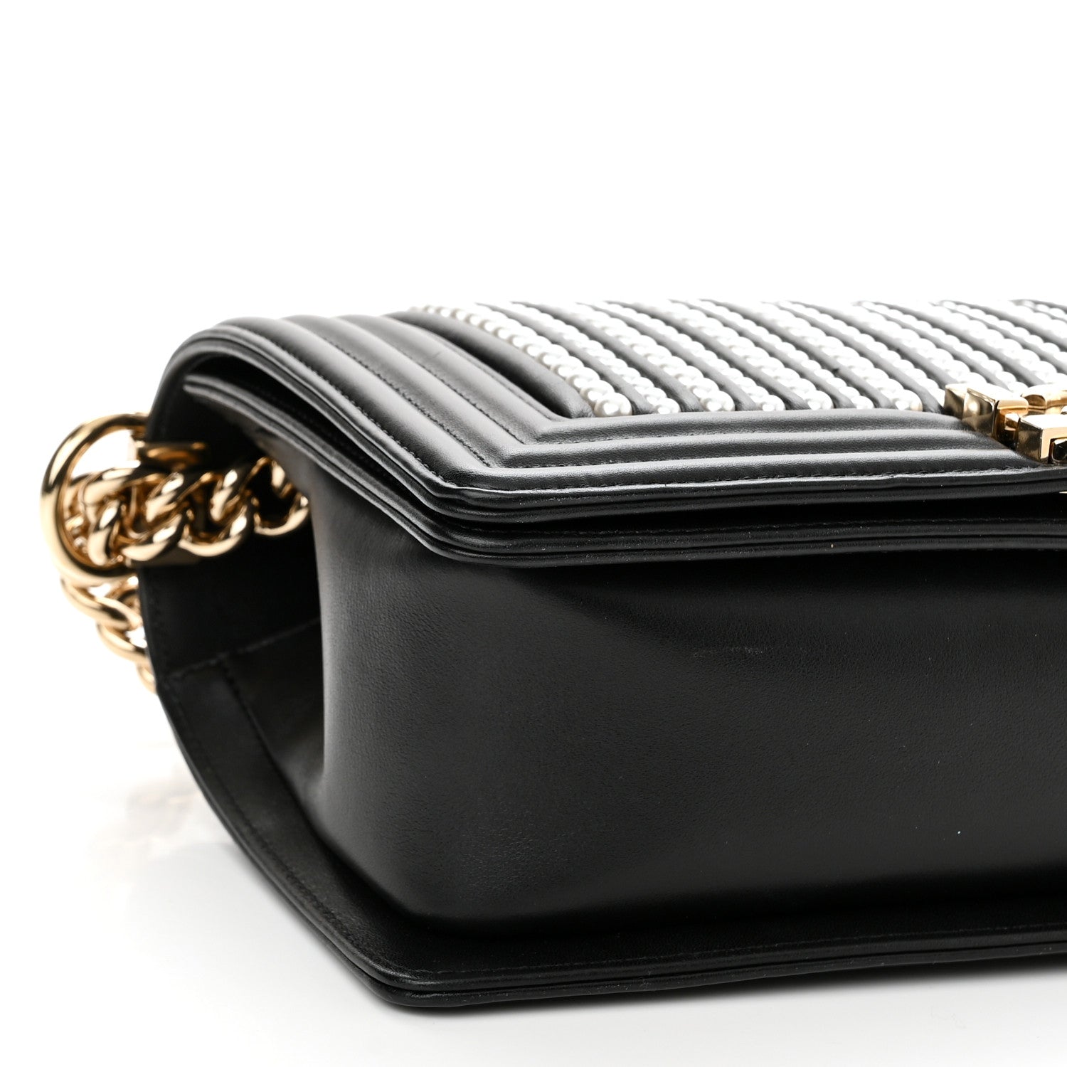 Chanel Calfskin Pearl Medium Chanel Pearls Boy Flap Black 8 of 9