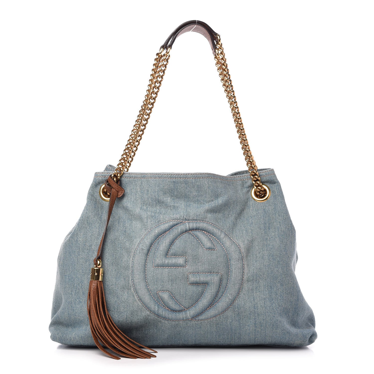 Gucci Denim Medium Soho Chain Shoulder Bag Blue 1 of 9