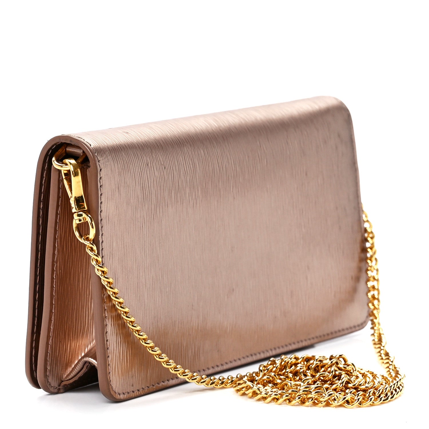 Prada Metallic Vitello Move Oro Chain Wallet Cipria Mordore 3 of 10