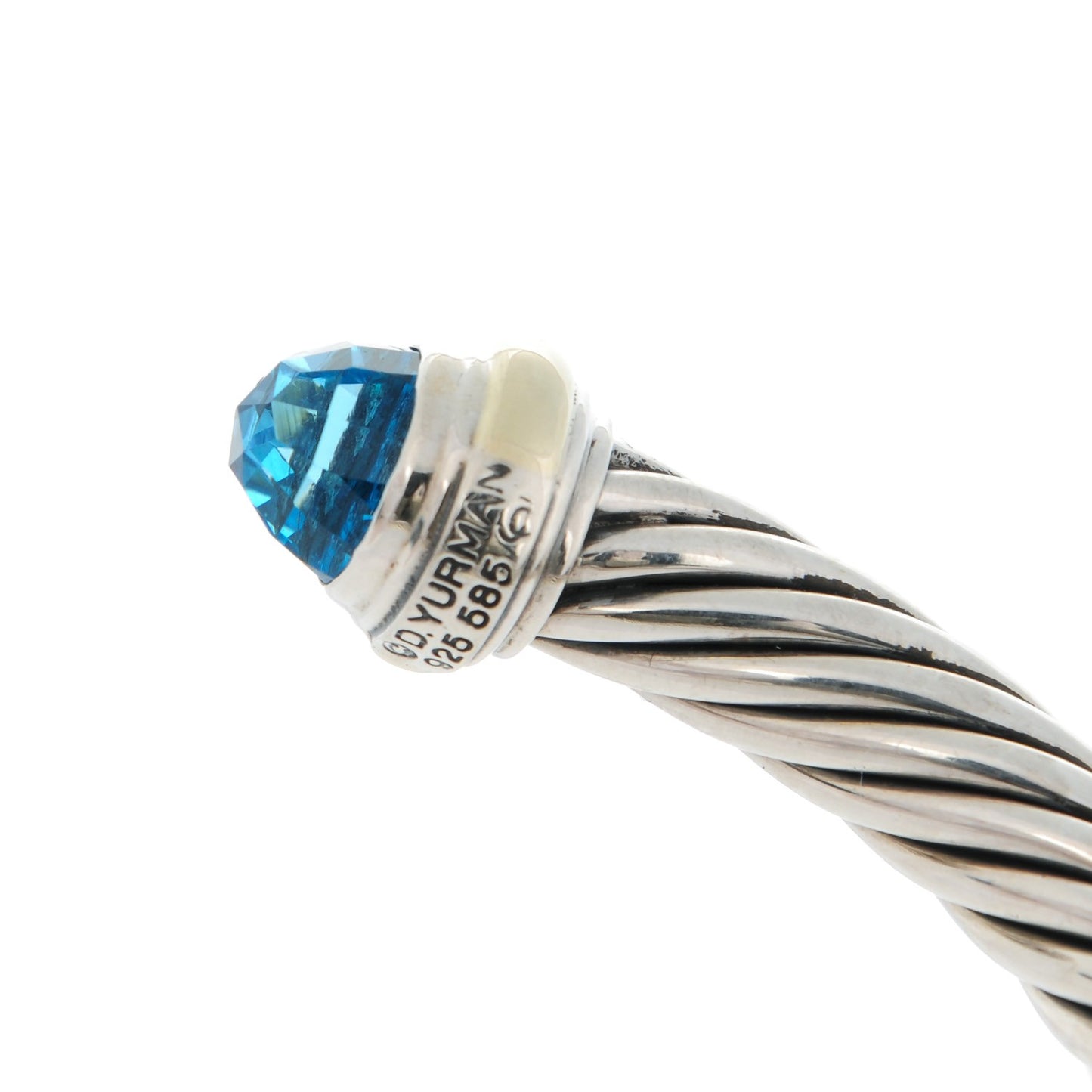 Sterling Silver 14K Yellow Gold Blue Topaz 7mm Cable Classics Bracelet