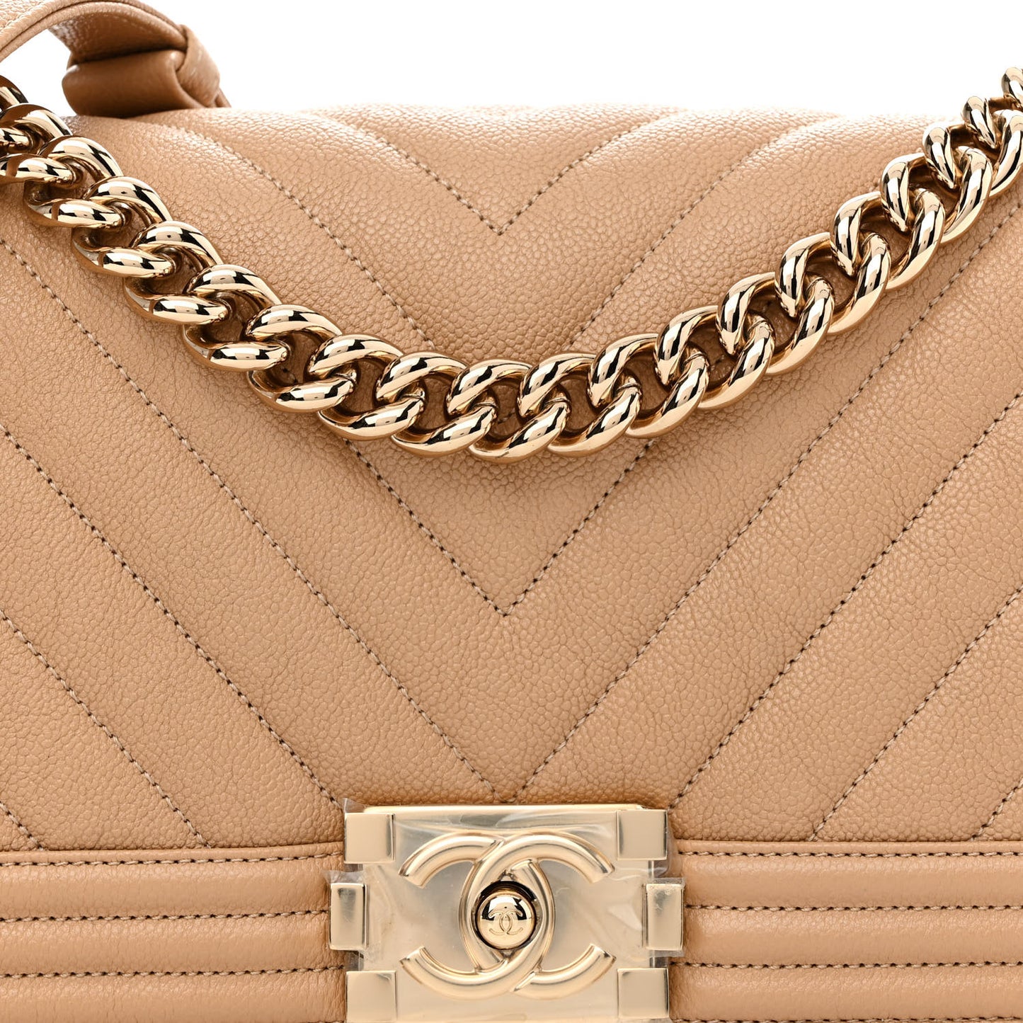 Caviar Chevron Quilted Medium Boy Flap Beige