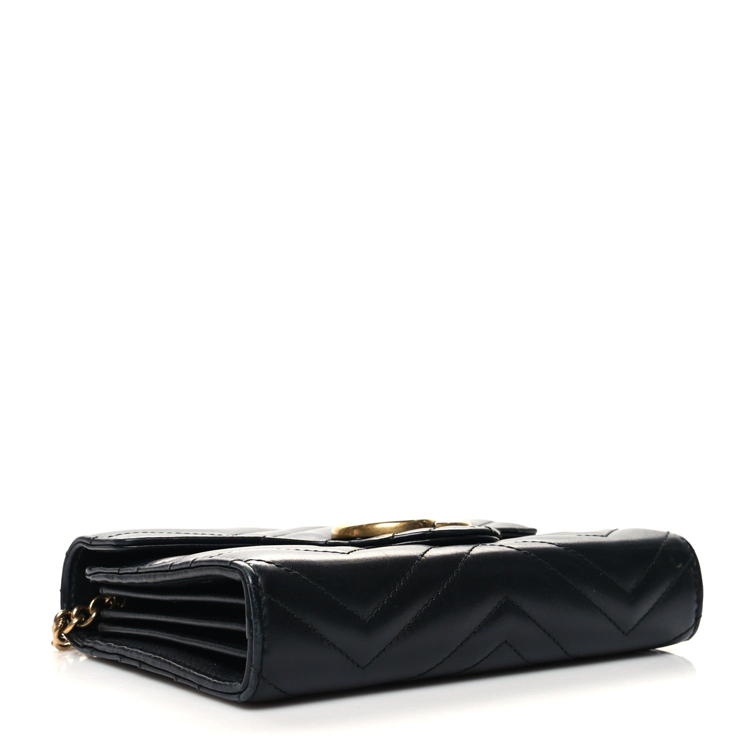 Gucci Calfskin Matelasse GG Marmont Chain Wallet Black 4 of 11