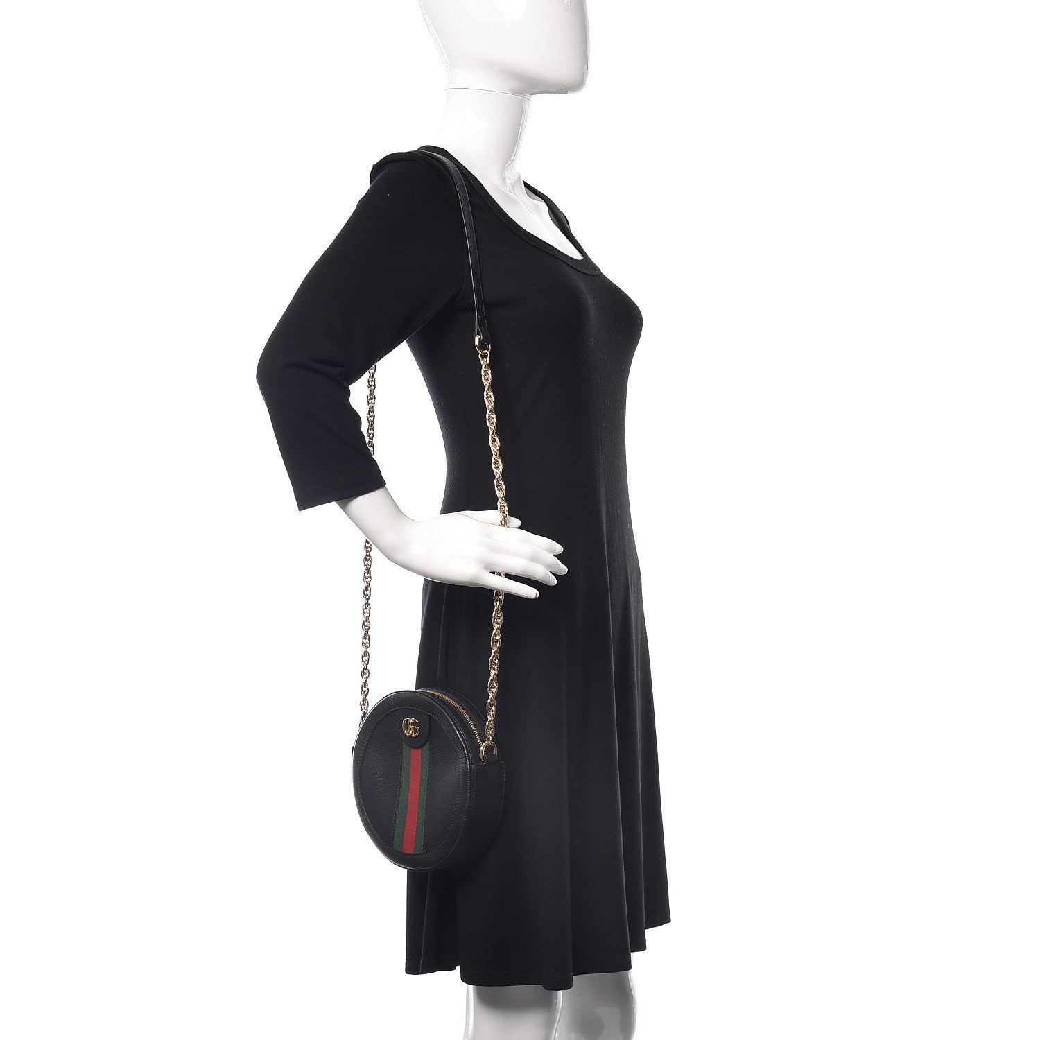 Gucci Grained Calfskin Web Mini Ophidia Round Shoulder Bag Black 2 of 7