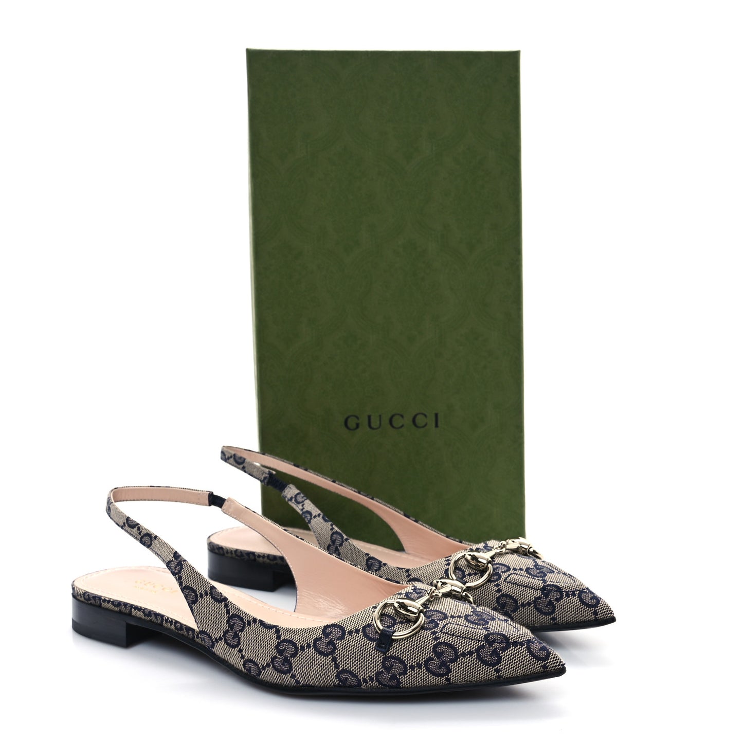 Monogram Horsebit Womens Slingback Ballet Flat 39 Beige Blue