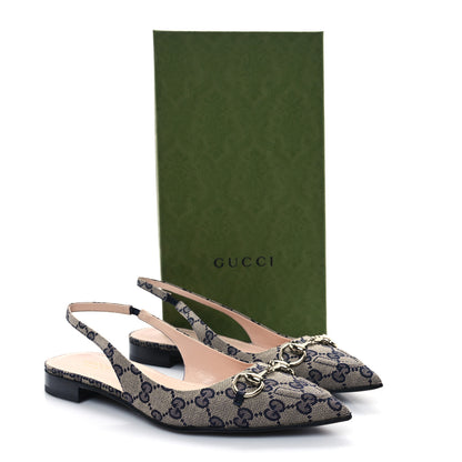 Gucci Monogram Horsebit Womens Slingback Ballet Flat 39 Beige Blue 10 of 10