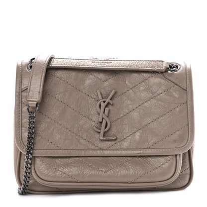 Saint Laurent Crinkled Calfskin Matelasse Monogram Baby Niki Chain Satchel Light Taupe 1 of 8