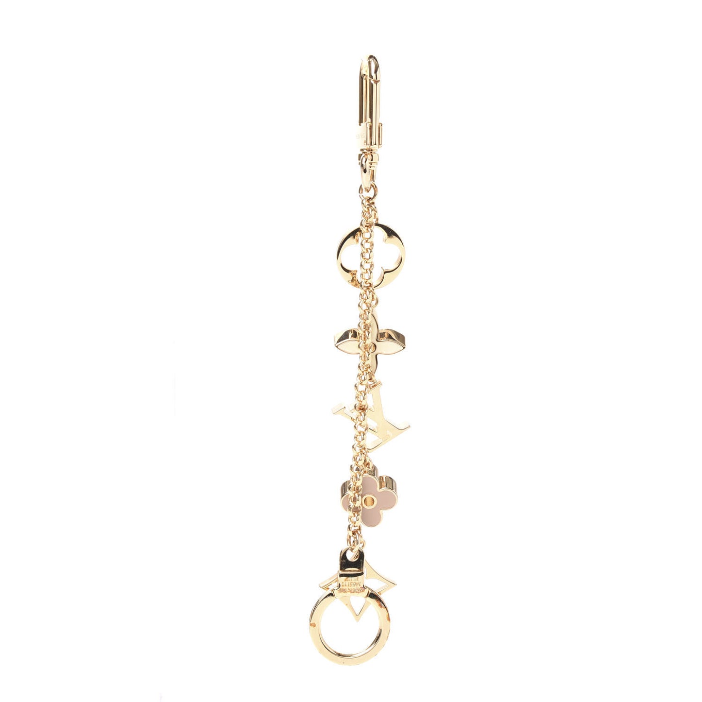 Brass Enamel Fleur De Monogram Bag Charm Chain Gold