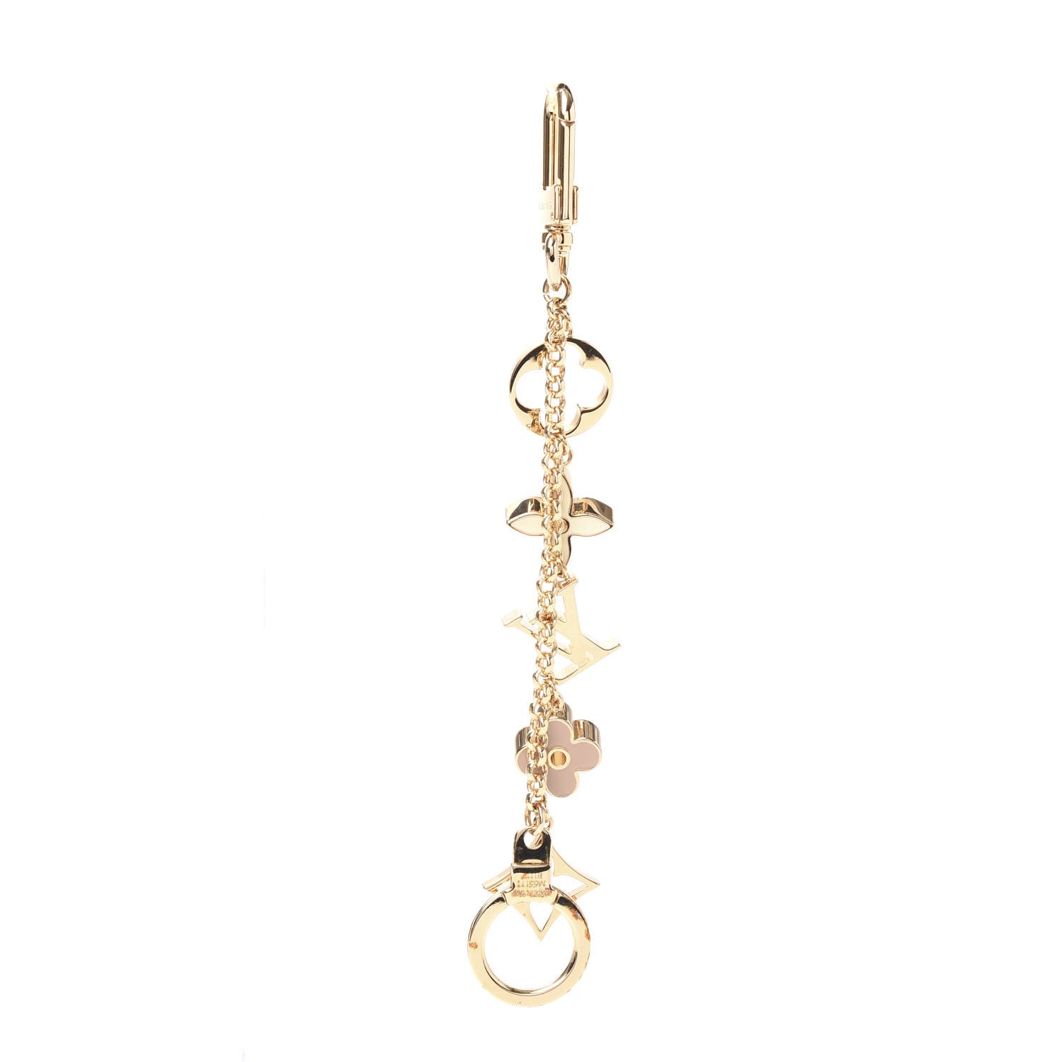 Louis Vuitton Brass Enamel Fleur De Monogram Bag Charm Chain Gold 3 of 5