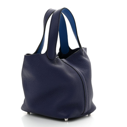 Hermes Taurillon Clemence Swift Eclat Picotin Lock 18 PM Bleu Encre Bleu Zellige 3 of 13