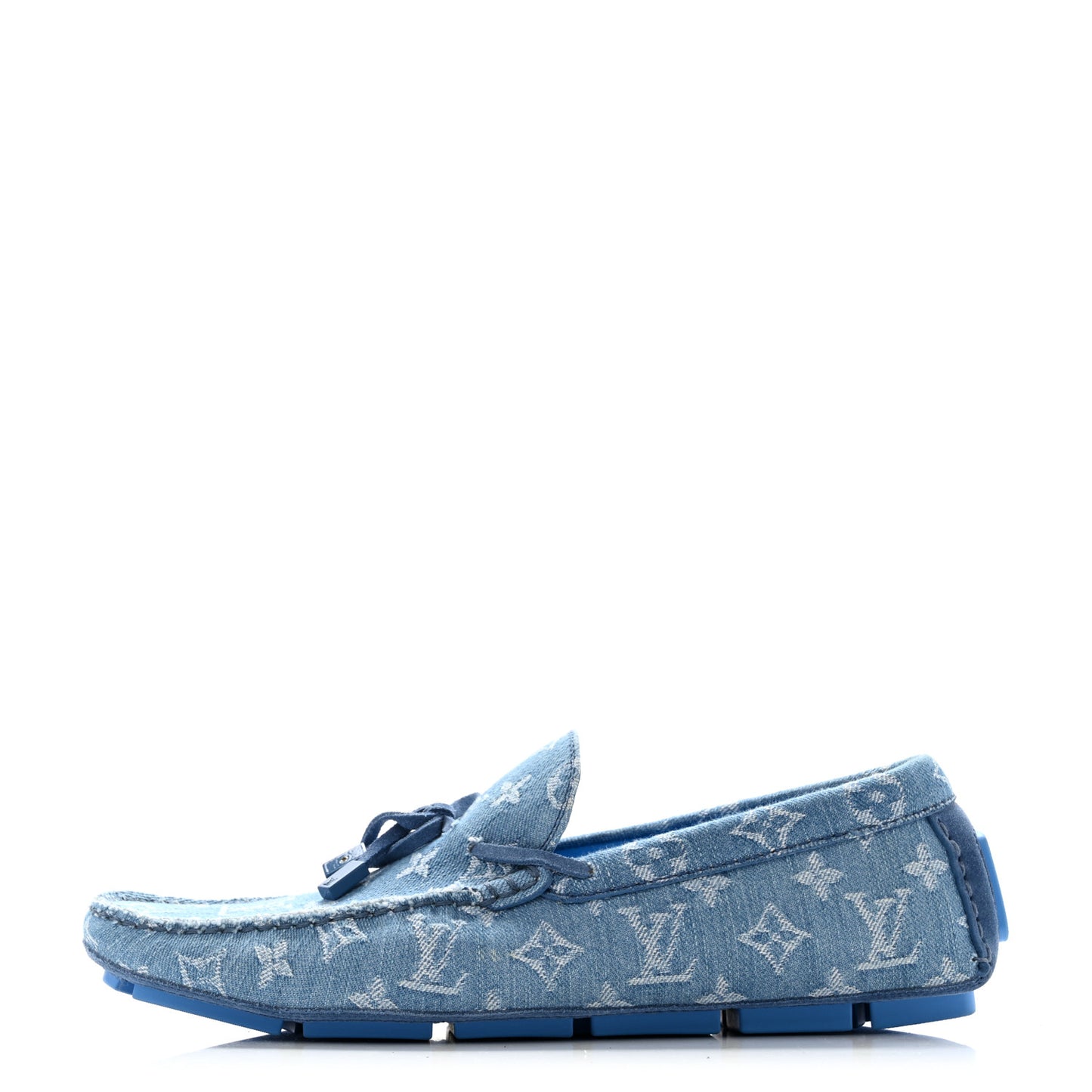 Monogram Denim Mens Driver Moccasin Loafers 8 Blue
