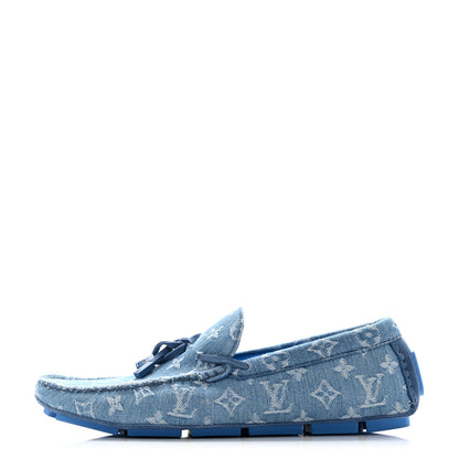 Louis Vuitton Monogram Denim Mens Driver Moccasin Loafers 8 Blue 1 of 10