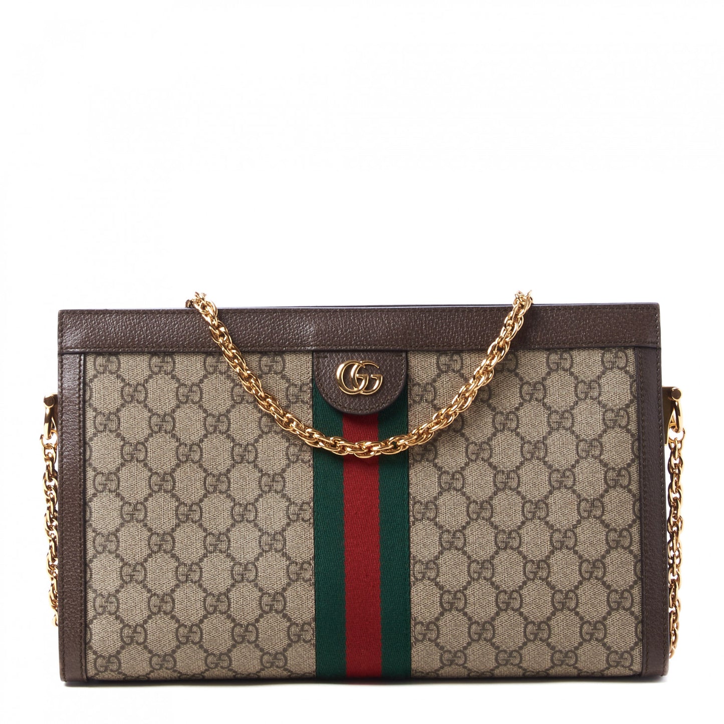 GG Supreme Monogram Web Medium Ophidia Chain Shoulder Bag Brown