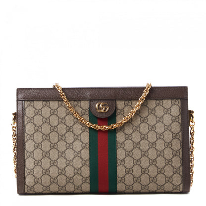 Gucci GG Supreme Monogram Web Medium Ophidia Chain Shoulder Bag Brown 1 of 11