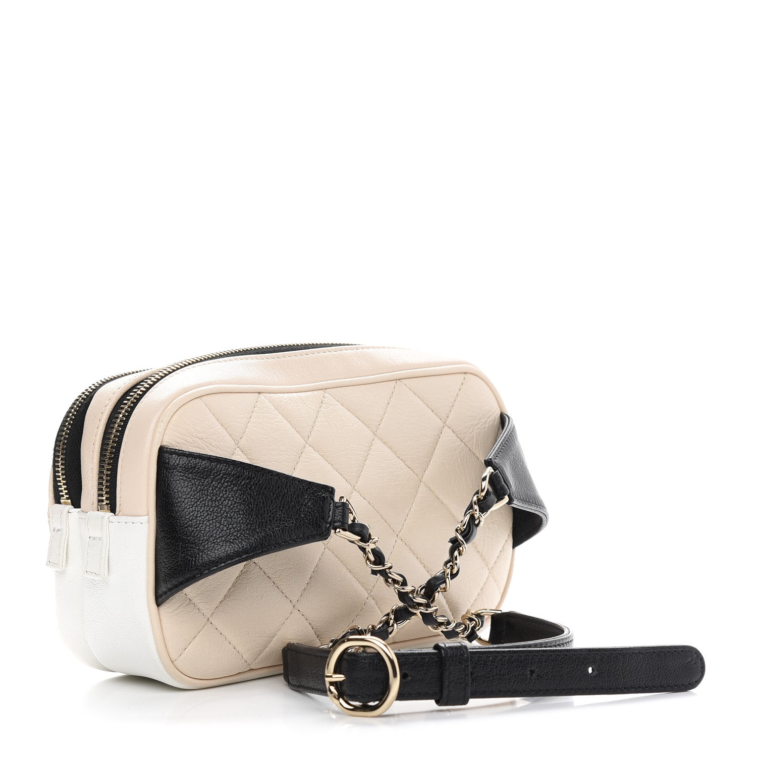 Chanel Goatskin Quilted Waist Bag Beige White Black 4 of 13