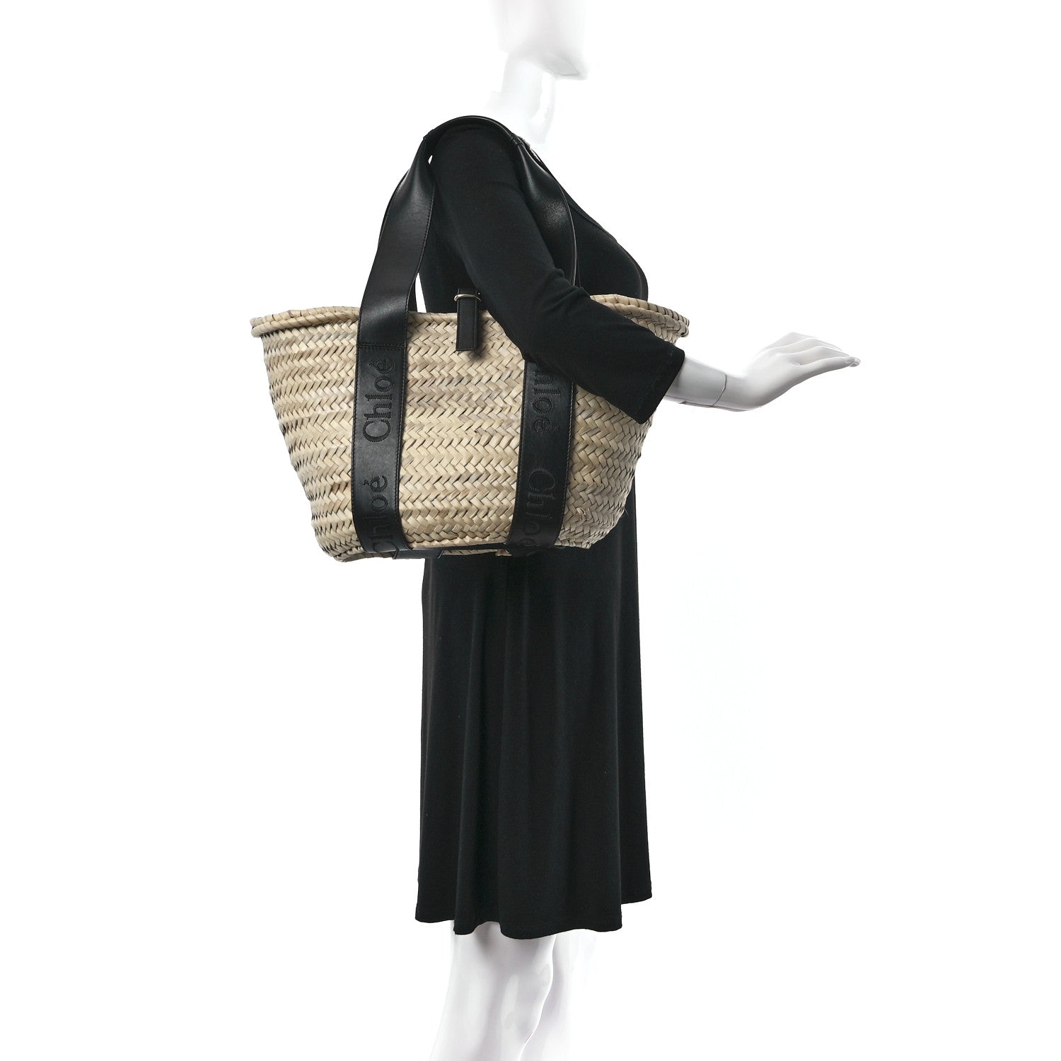 Chloe Raffia Smooth Calfskin Medium Sense Basket Black 2 of 10