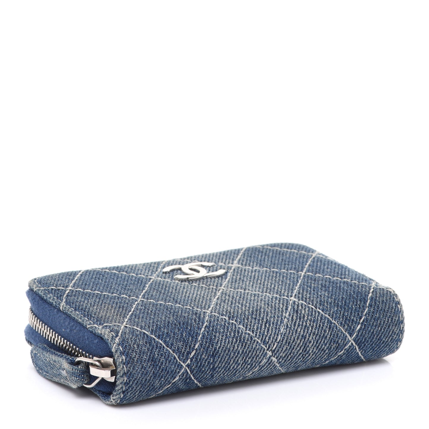 Denim Quilted Zip Coin Purse Blue