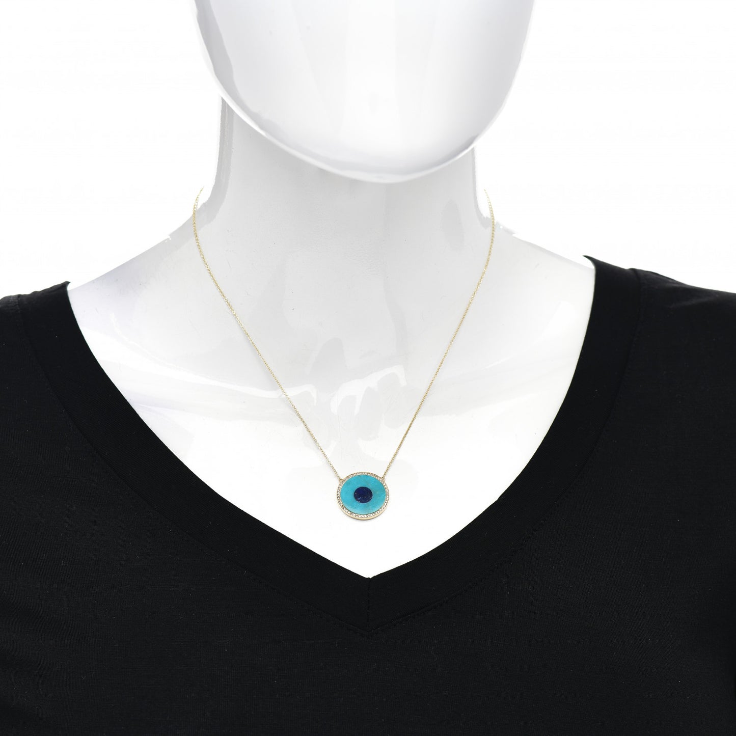 18K Yellow Gold Diamond Turquoise Lapis Lazuli Evil Eye Pendant Necklace