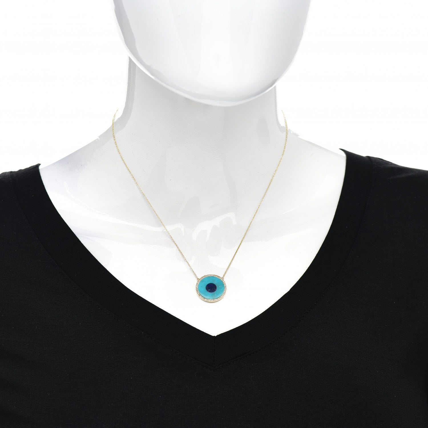 Jennifer Meyer 18K Yellow Gold Diamond Turquoise Lapis Lazuli Evil Eye Pendant Necklace 2 of 4