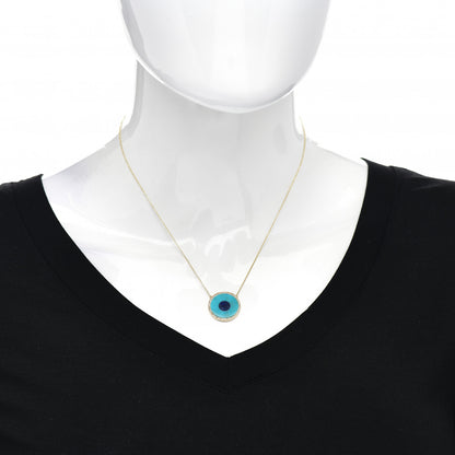 Jennifer Meyer 18K Yellow Gold Diamond Turquoise Lapis Lazuli Evil Eye Pendant Necklace 2 of 4