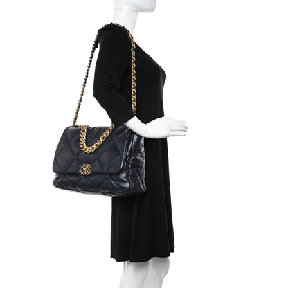 Chanel Goatskin Quilted Maxi Chanel 19 Flap Navy Blue 2 of 10