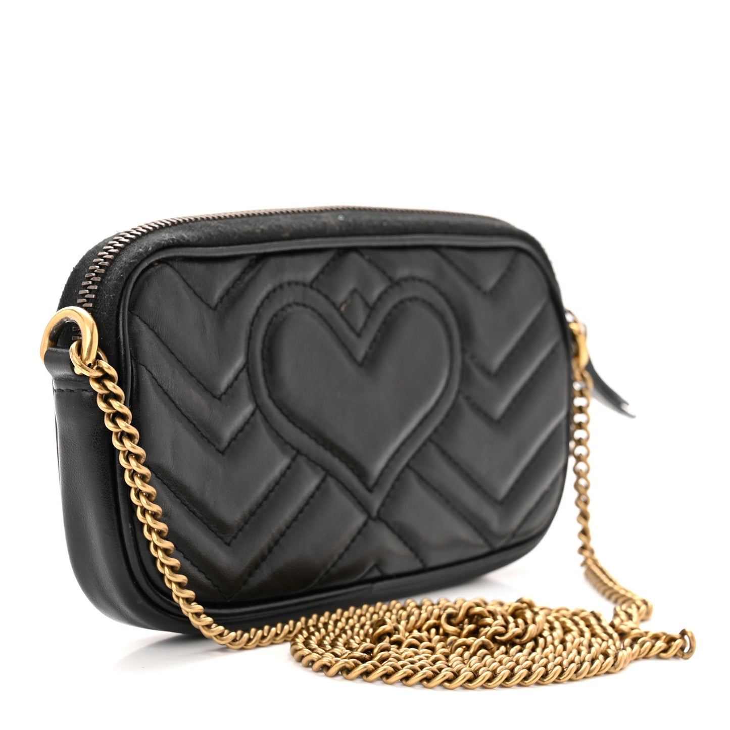 Calfskin Matelasse Mini GG Marmont Chain Crossbody Bag Black