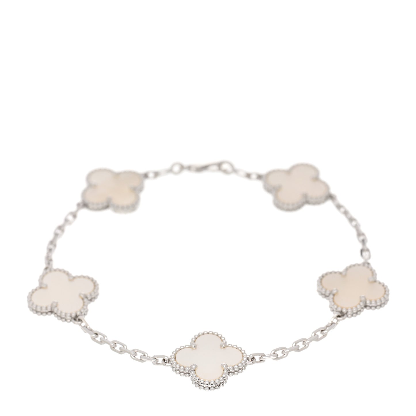 18K White Gold Mother of Pearl 5 Motifs Vintage Alhambra Bracelet