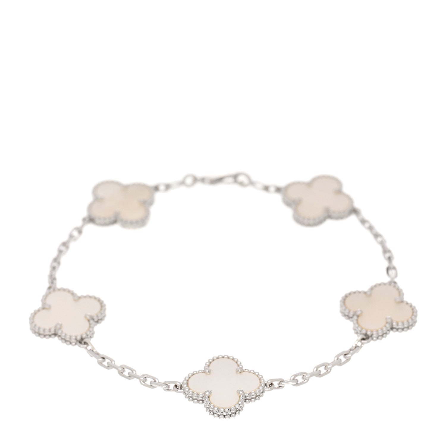 Van Cleef & Arpels 18K White Gold Mother of Pearl 5 Motifs Vintage Alhambra Bracelet 1 of 4