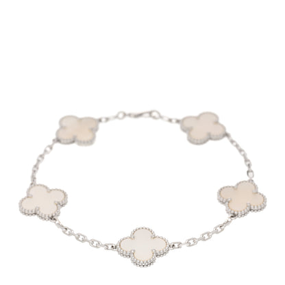 Van Cleef & Arpels 18K White Gold Mother of Pearl 5 Motifs Vintage Alhambra Bracelet 1 of 4