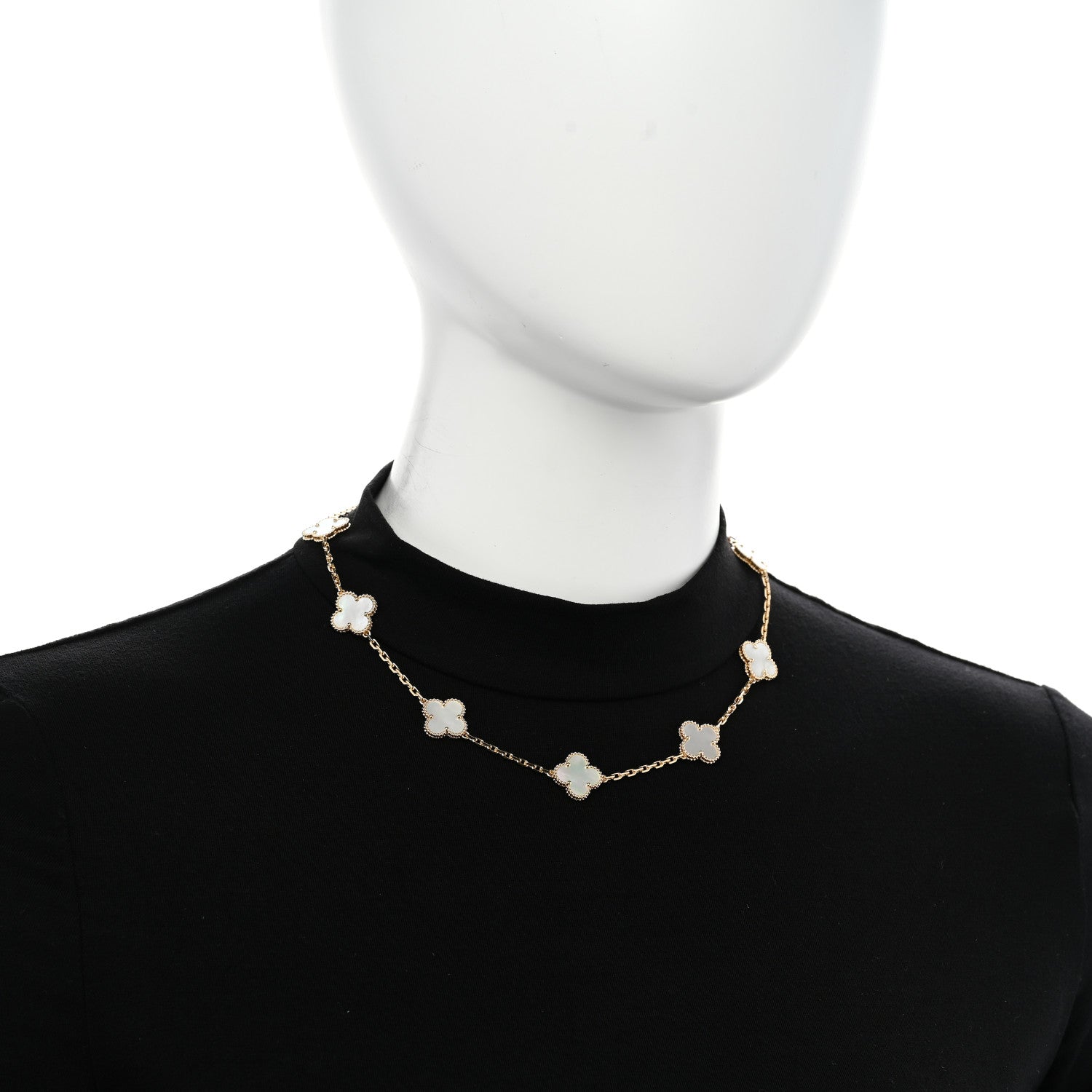 Van Cleef & Arpels 18K Yellow Gold Mother of Pearl 10 Motifs Vintage Alhambra Necklace 2 of 6