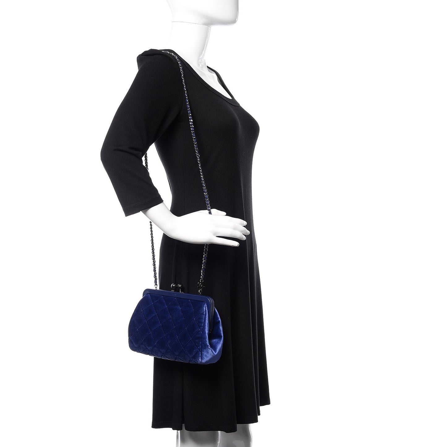 Velvet Quilted Kiss Lock Evening Bag Blue