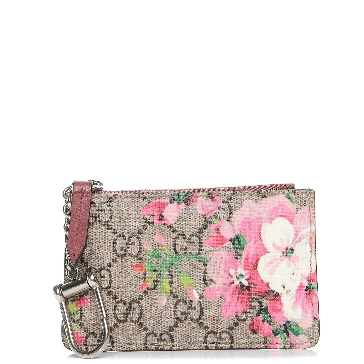 GG Supreme Monogram Blooms Key Ring Coin Case Beige Multicolor Dry Rose