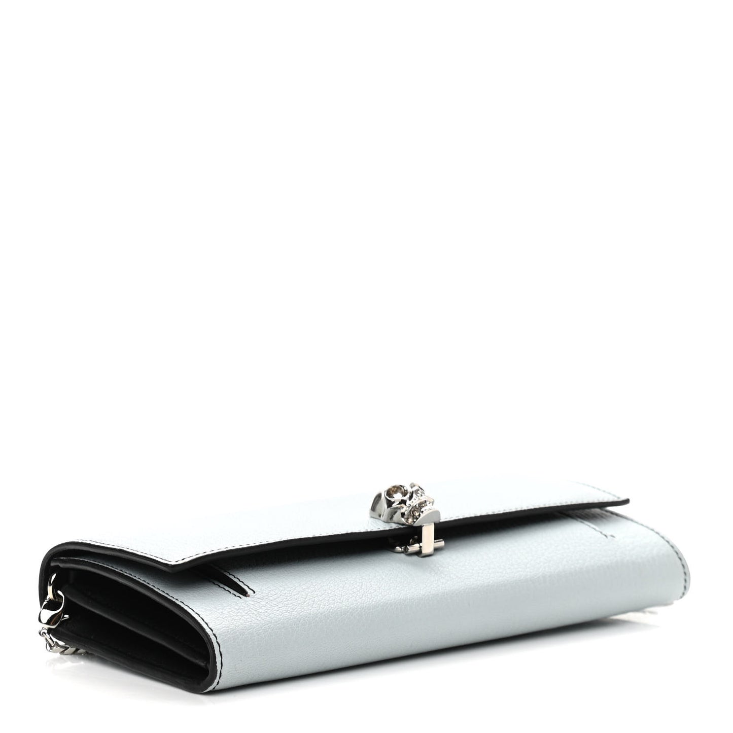 Silky Amish Grain Calfskin Skull Wallet on Chain Duck Egg