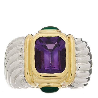 David Yurman Sterling Silver 14k Yellow Gold Amethyst Emerald Ring 50 5.25 1 of 5