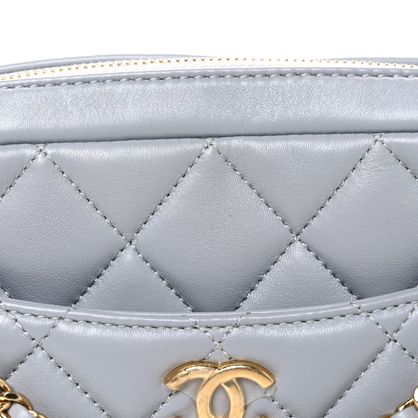 Lambskin Quilted Mini Camera Case  Grey