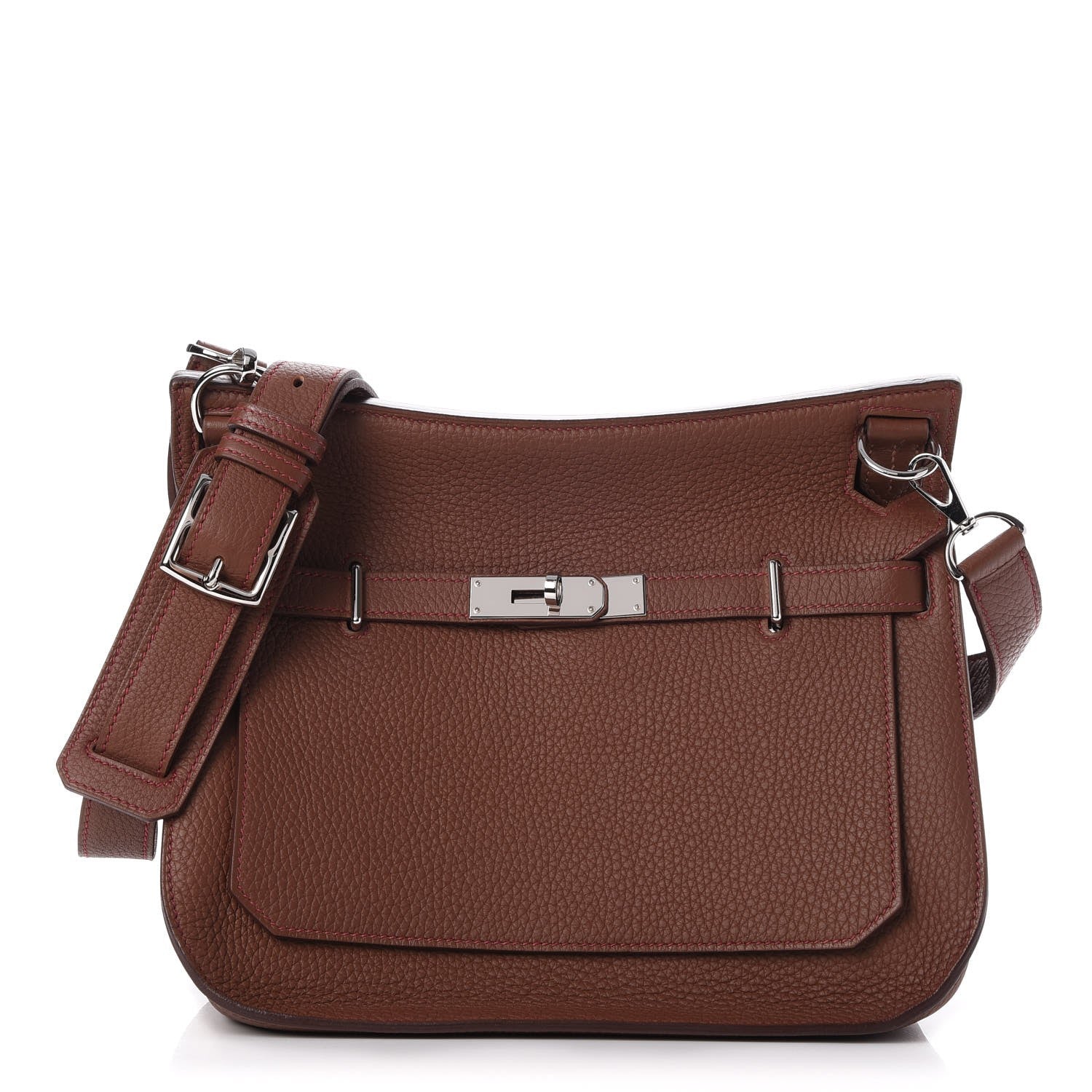 Hermes Taurillon Clemence Jypsiere 28 Marron D'Inde Rouge H 1 of 8