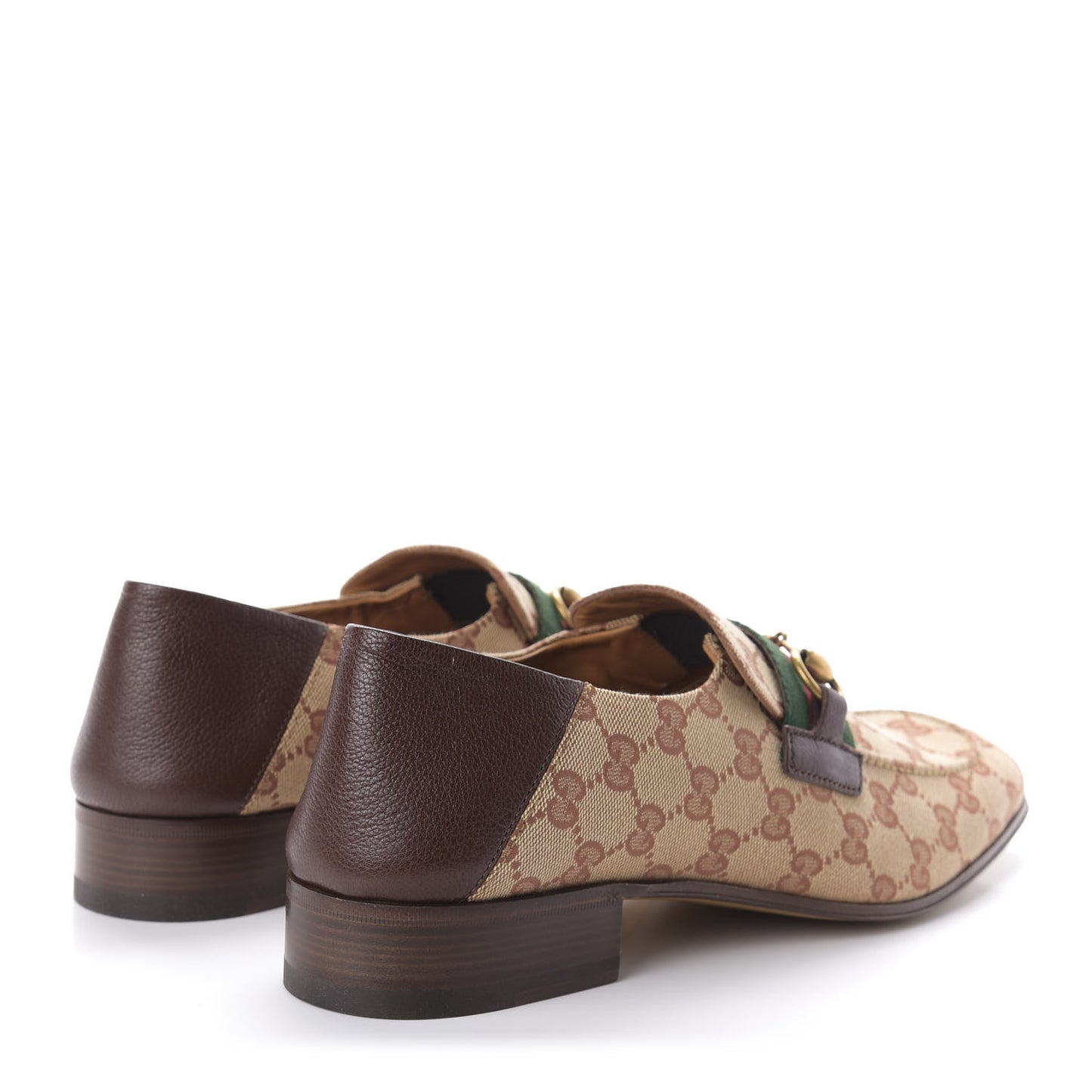 GG Monogram Goatskin Web Mens Horsebit Loafers 10 Beige Ruggine Light Brown