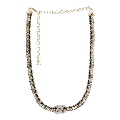 Chanel Metal Lambskin Crystal Chain CC Necklace Black Gold 3 of 5
