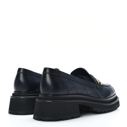 Chanel Calfskin Quilted CC Mocassin Loafers 39 Navy Blue 4 of 8