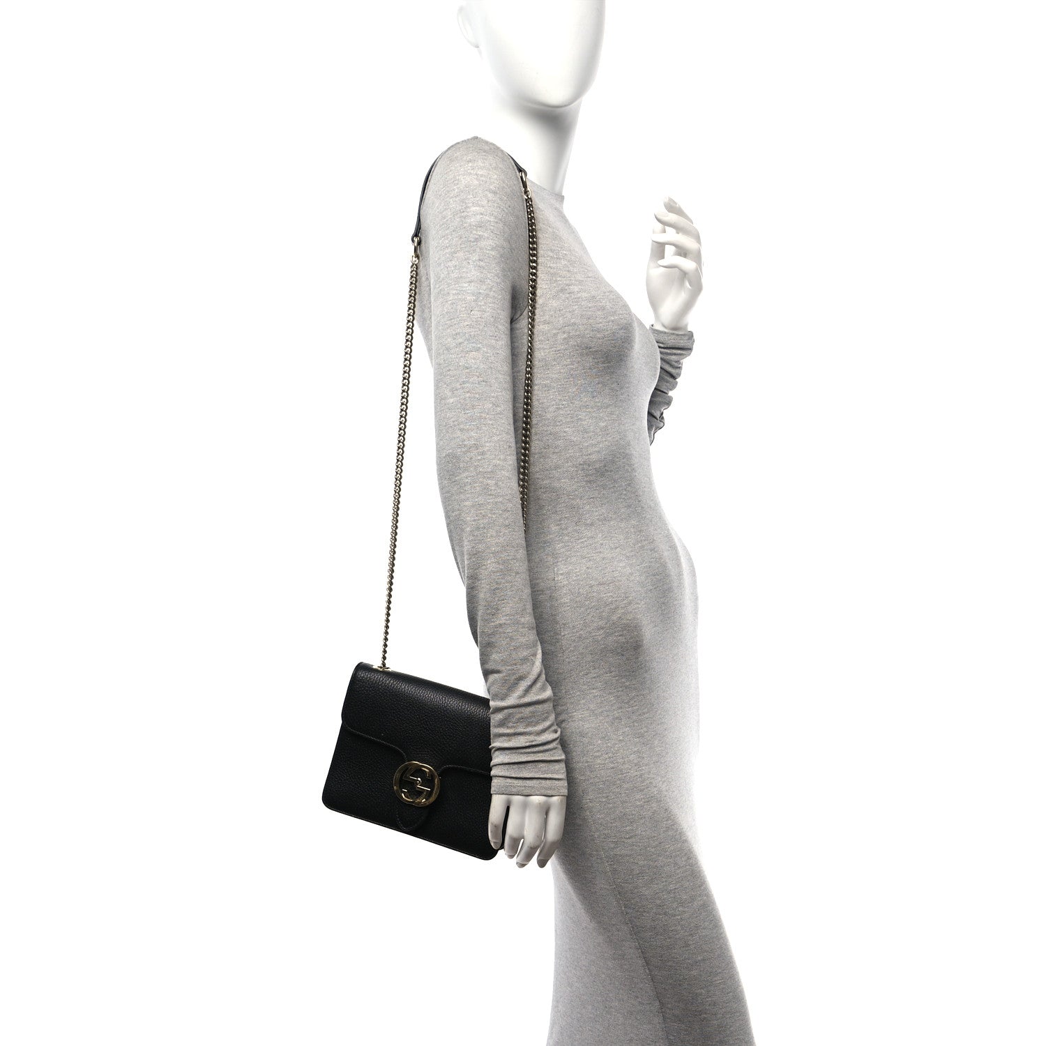 Gucci Dollar Calfskin Small Interlocking G Shoulder Bag Black 2 of 11