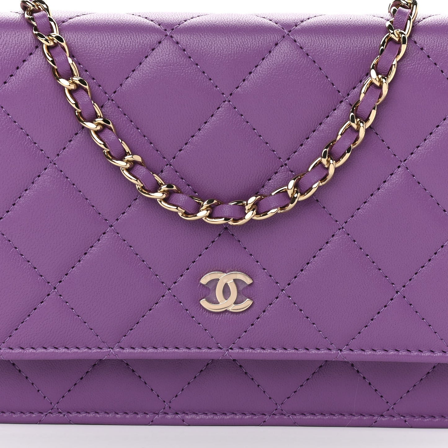 Lambskin Quilted Wallet On Chain WOC Purple