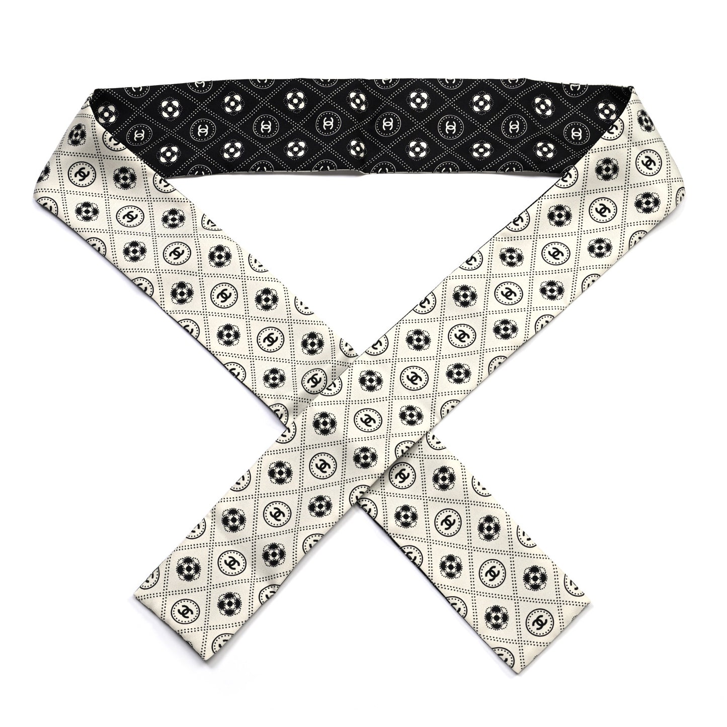 Silk CC Polka Dot Slim Bandeau Scarf Black Ecru