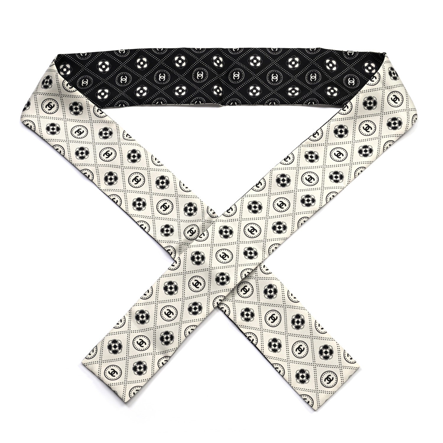 Chanel Silk CC Polka Dot Slim Bandeau Scarf Black Ecru 1 of 3