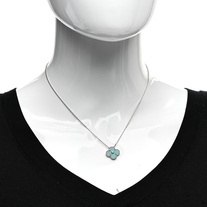 Van Cleef & Arpels 18K White Gold Diamond Celadon Green Sevres Porcelain Vintage Alhambra Pendant Necklace 2 of 6