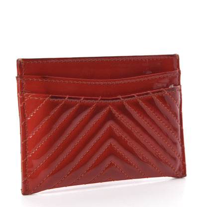 Chanel Patent Quilted Chevron Card Holder Red 3 of 13