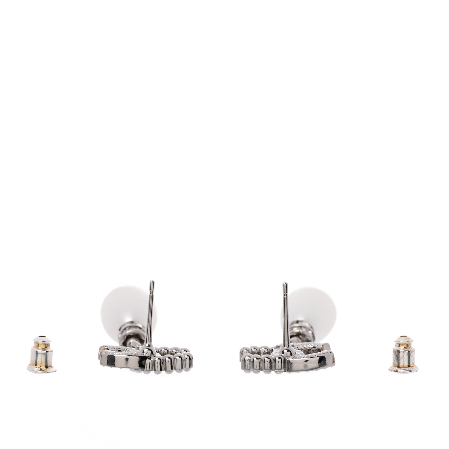 Crystal Pearl CC Drop Earrings Silver Pearly White